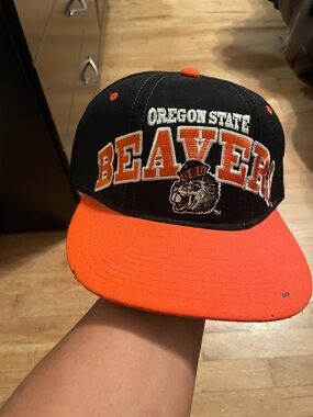 STARTER Oregon State Beavers Black and Orange Snapback Hat